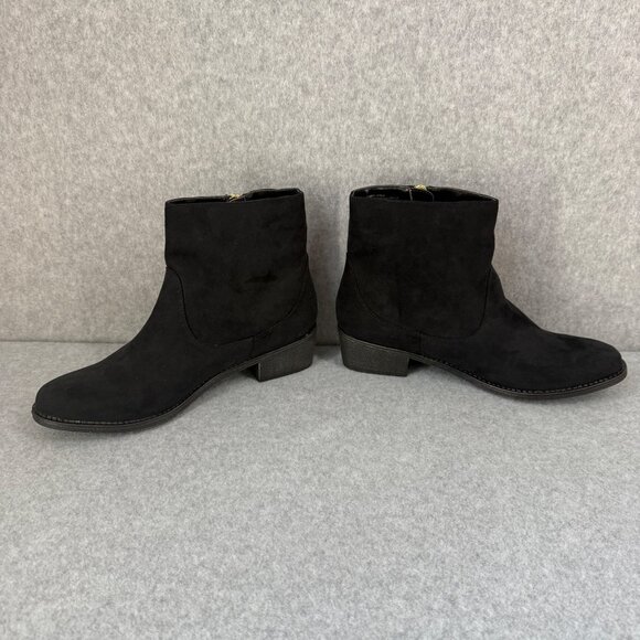 Diba Womens Size 7.5 Black Ankle Boots Booties Gold Side Zipper Low Heel NEW - Picture 13 of 16